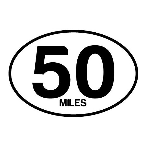 50 miles Oval Decal - Click Image to Close