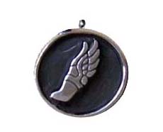Winged Foot Oxidized Round Charm - Click Image to Close